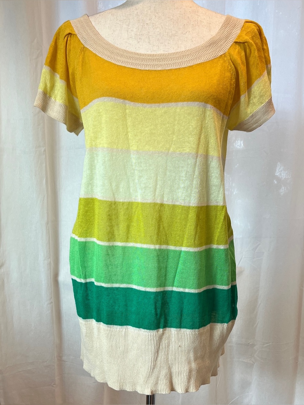 Free People Linen Cotton Blend Lemon Lime Striped Tunic. Size L